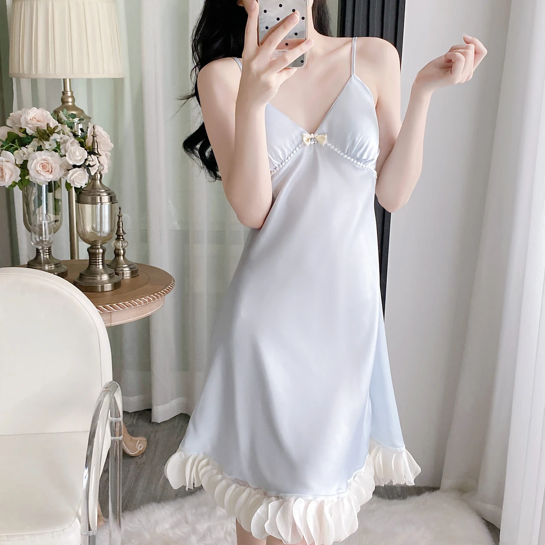 公主风长裙夏季家居服蕾丝家居服套装睡衣透气皮筋19