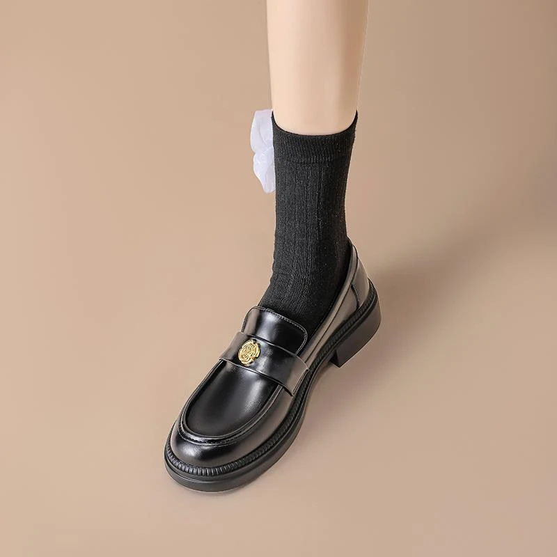 【香港轻奢Sakurano&樱央】法式小金币乐福鞋女春秋厚底单鞋平底