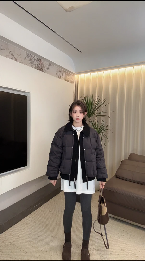 冬季韩版拼接高级显瘦百搭白鸭绒羽绒服保暖时尚休闲简约