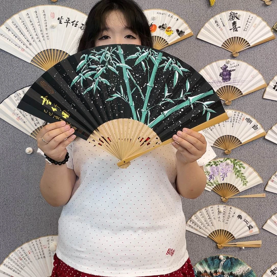 书法95寸玉竹-纯手绘-文玩扇骨（默认粘好）