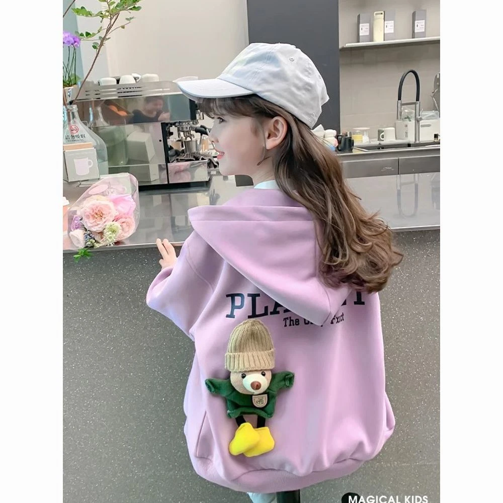 女童外套春秋款新款洋气童装儿童运动秋装小女孩秋季连帽上衣