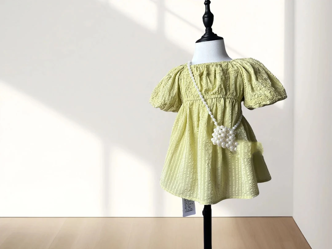 短袖纯色公主裙夏季连衣裙复古女童童装裙子洋气