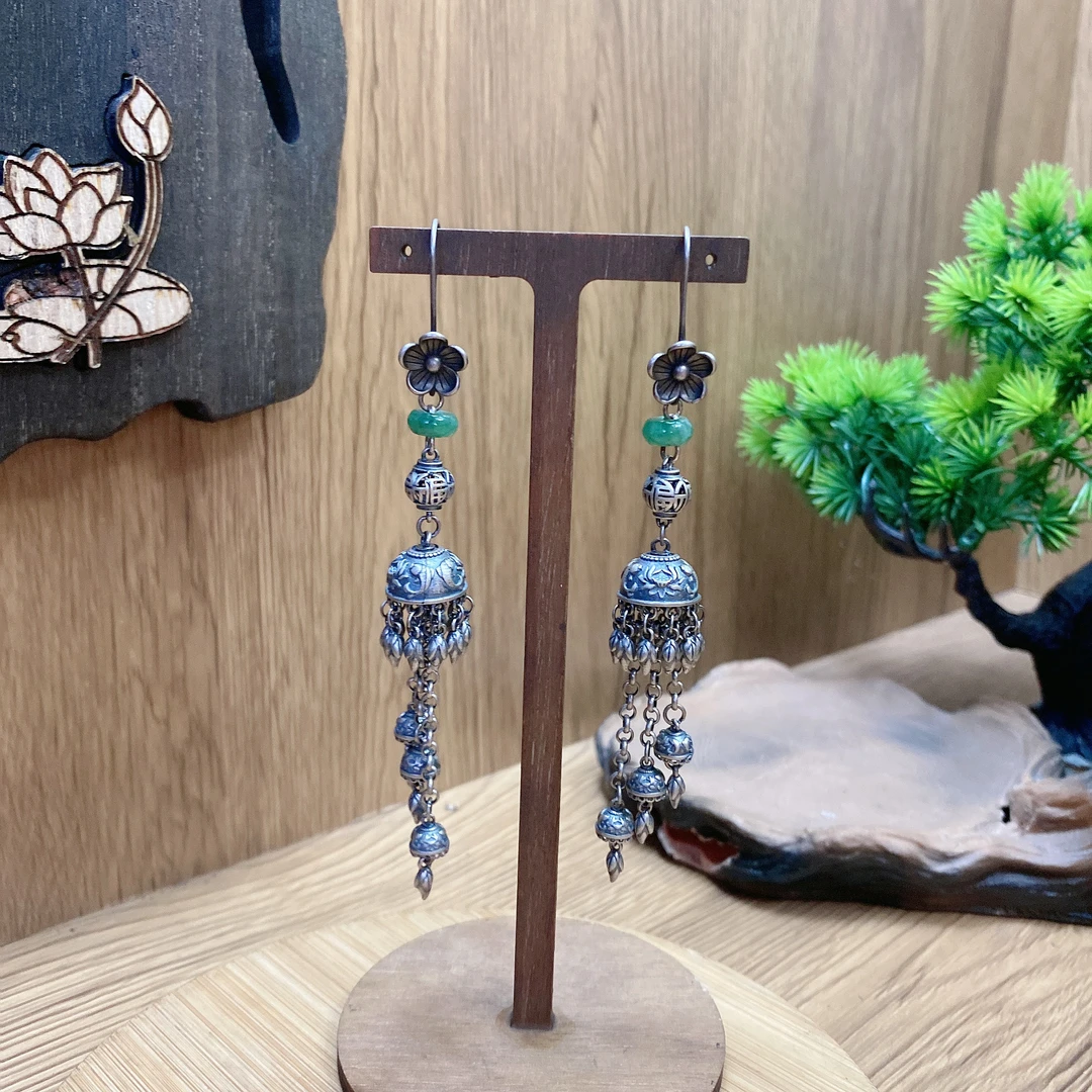 925银耳饰 手工錾刻银耳饰一对