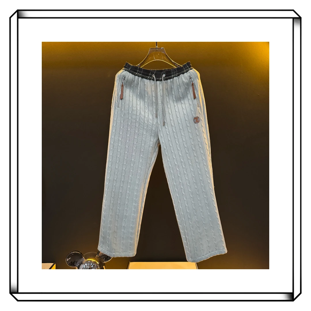 【百搭直筒裤】典藏级麻花纹理针织轻奢质感浅调直筒裤 紧要-XU1366