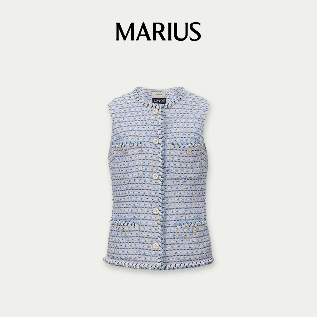 MARIUS"威尼斯"气质单穿叠穿时尚百搭圆领四贴袋小香马甲