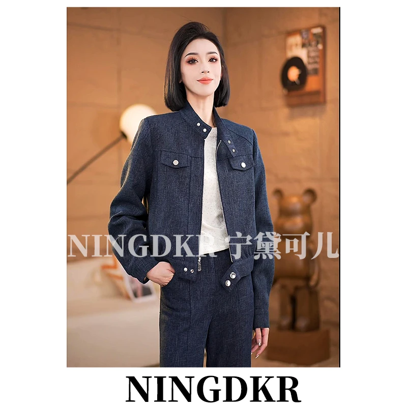 黛B30133复古立领拉链外套女工装风气质通勤短款夹克上衣