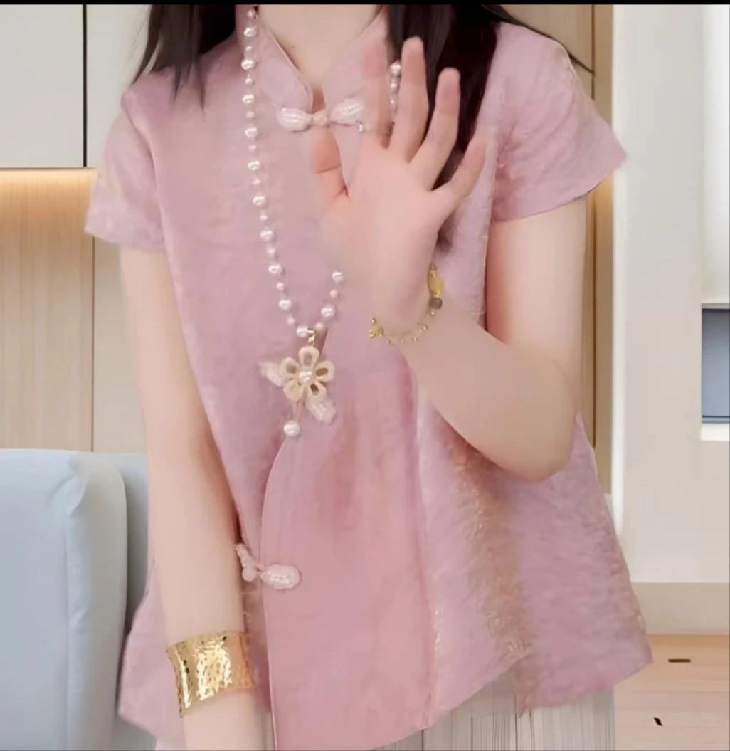 立领宽松型短款小衫民族风中性风新中式国风短袖上衣