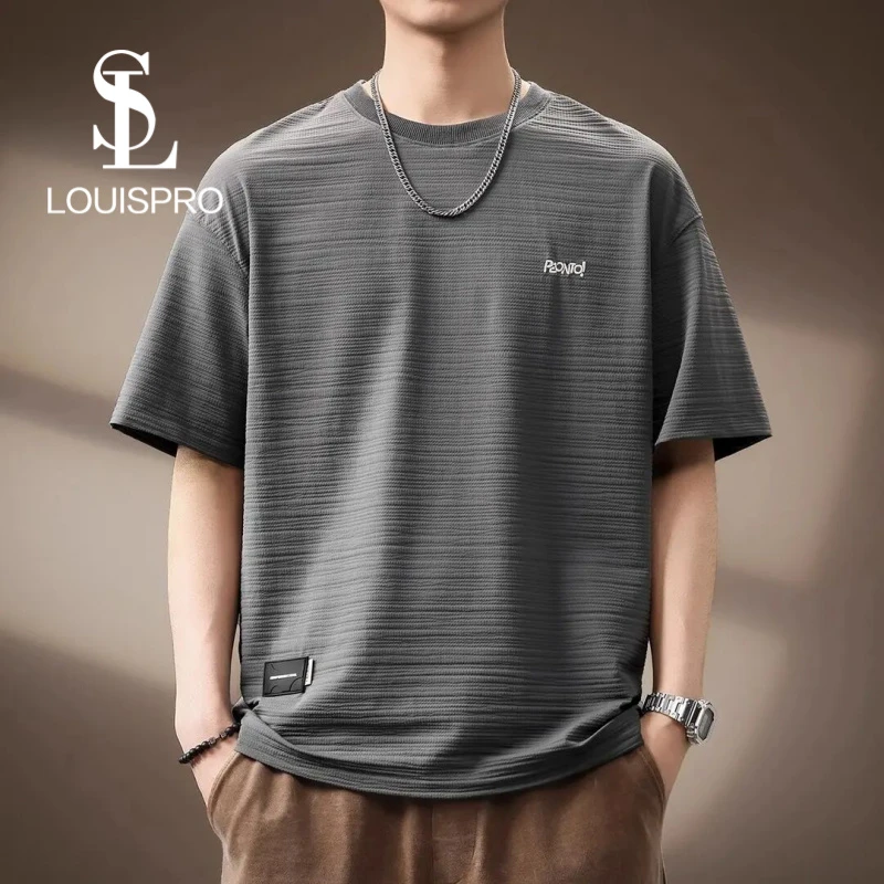 Louispro高端凉感轻奢短袖T恤男夏季潮牌宽松大码横纹休闲体恤