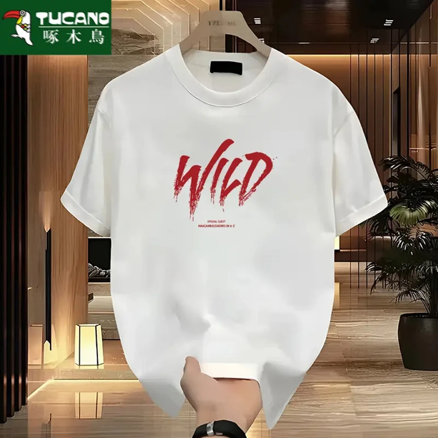 啄木鸟夏季纯棉短袖t恤男女潮流宽松圆领百搭印花全棉半袖ins