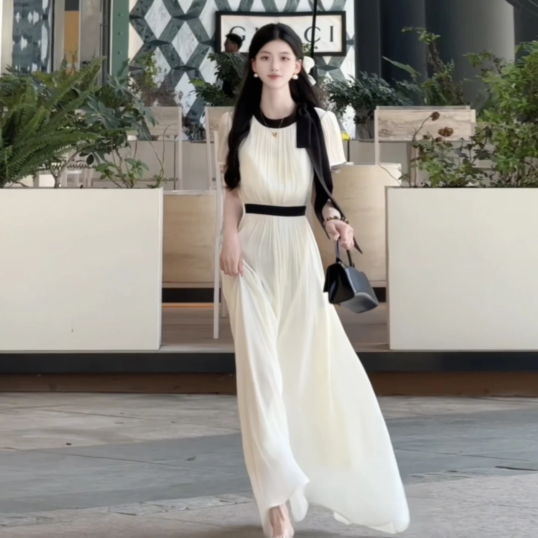 拉夏贝尔【琉光梦境】25年夏千金清冷贵系洋气显瘦连衣裙 10529 LSC