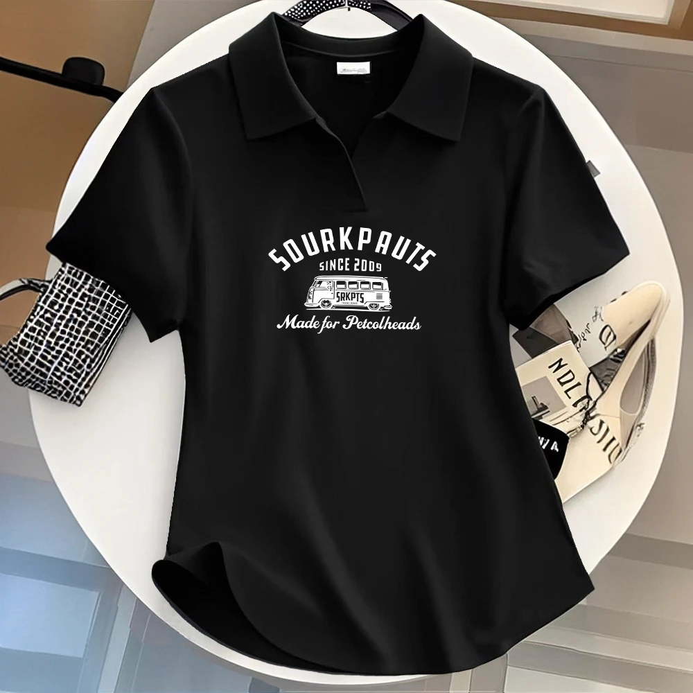 黑色显瘦收腰t恤百搭上衣夏季新款POLO领减龄休闲ins风短袖打底衫