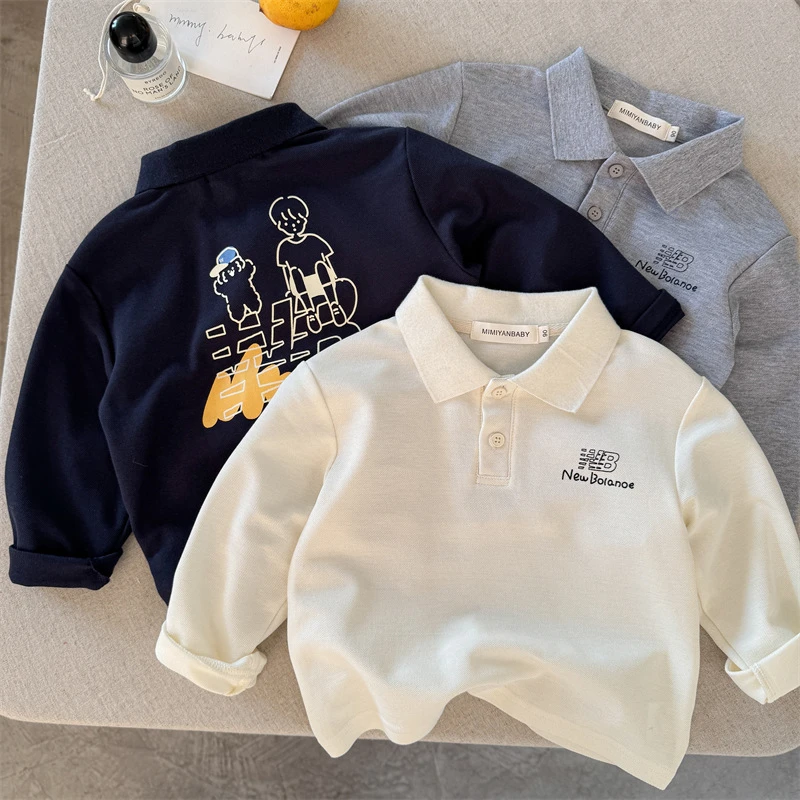 儿童POLO衫2025春季新品男女童长袖洋气POLO衫宝宝翻领T恤小童T恤