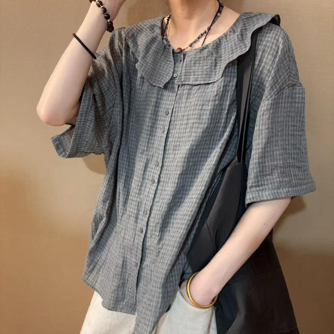 荷叶领薄款娃娃衫