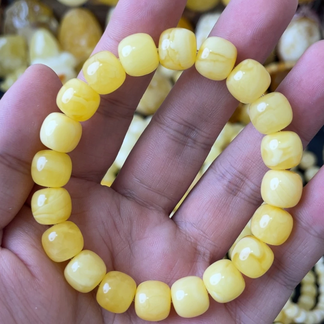 未镶嵌琥珀手串10+焦皮料妖白花蜡精工老型手串（微瑕）