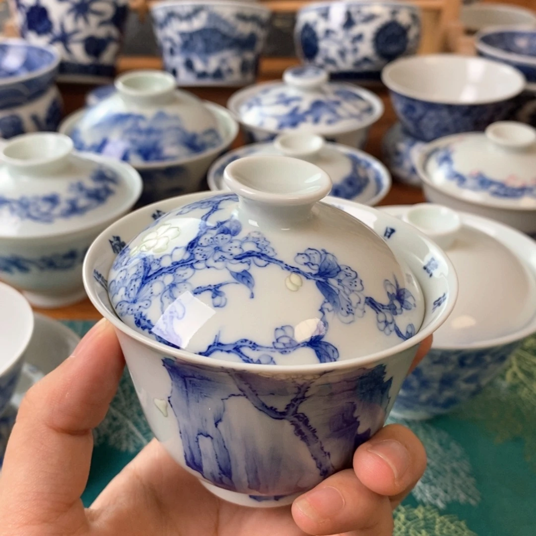 西***柚景德镇手绘陶瓷青花盖碗
