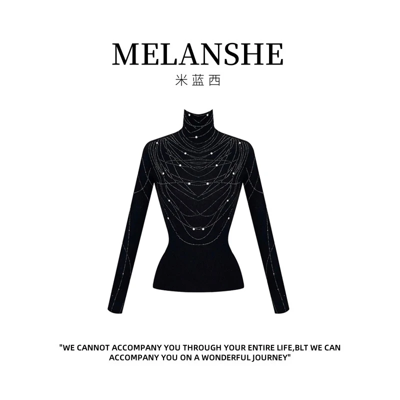 秋季长袖抗起球烫钻常规修身型T恤设计师修身重工