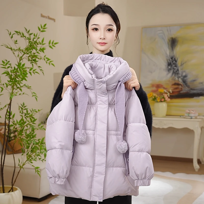 女童冬装厚款棉服2025新款女孩时尚带帽收腰保暖棉服Q63452