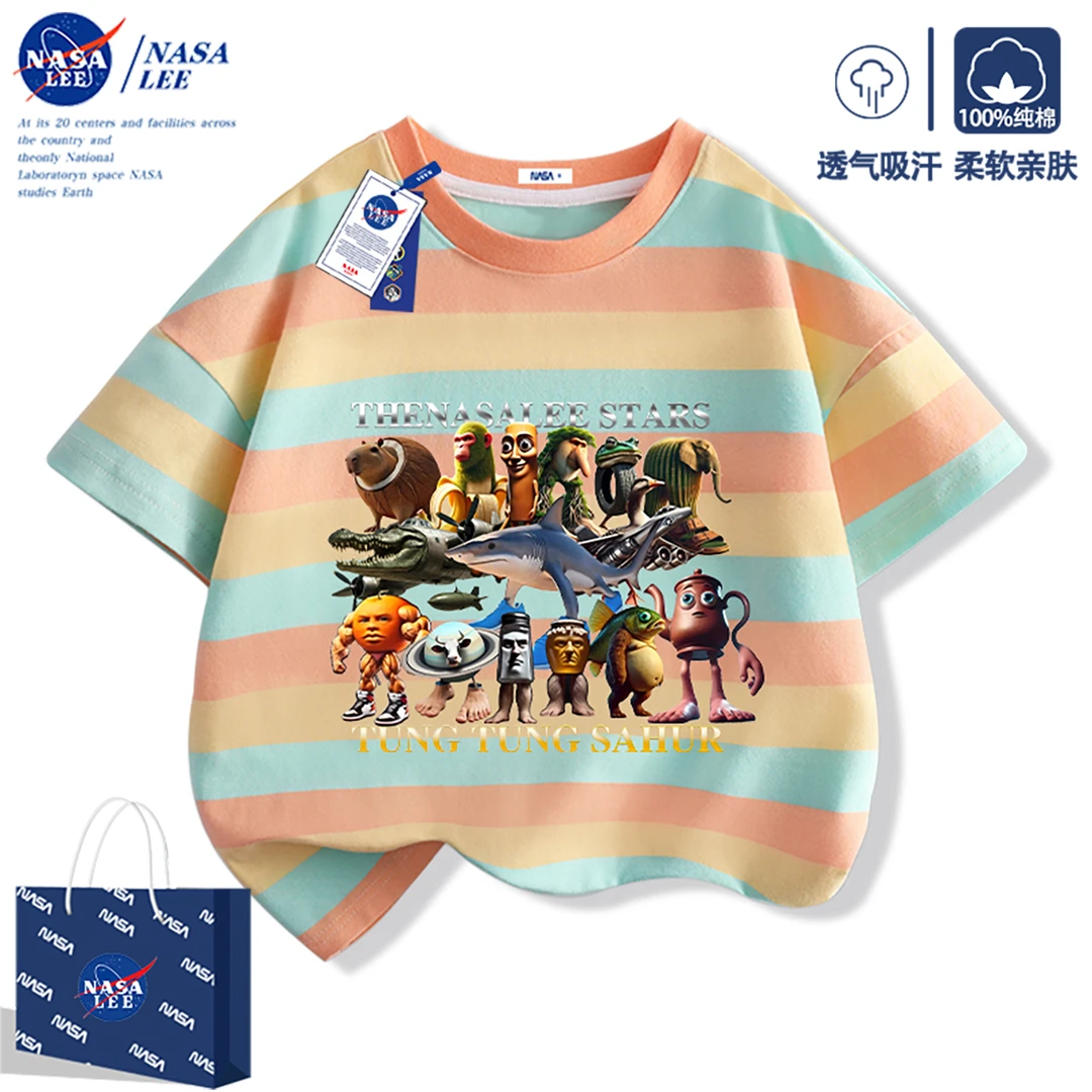 NASA外国ai山海经儿童短袖T恤2025新款潮美国木棍人男童衣服童装