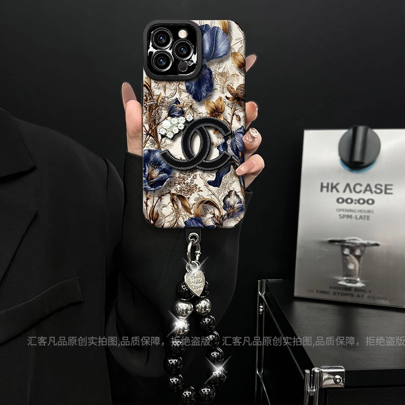 适用【苹果/oppo/华为/vivo/小米】复古蓝繁花潮牌网红防摔手机壳女