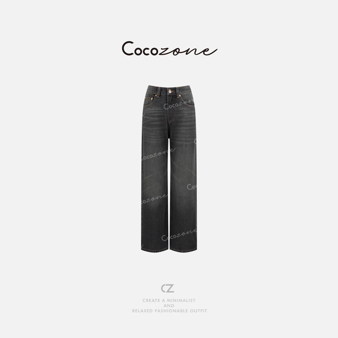 COCO ZONE刘一一 “定制牛”100棉美式喷马骝直筒牛仔裤 CD1A1352
