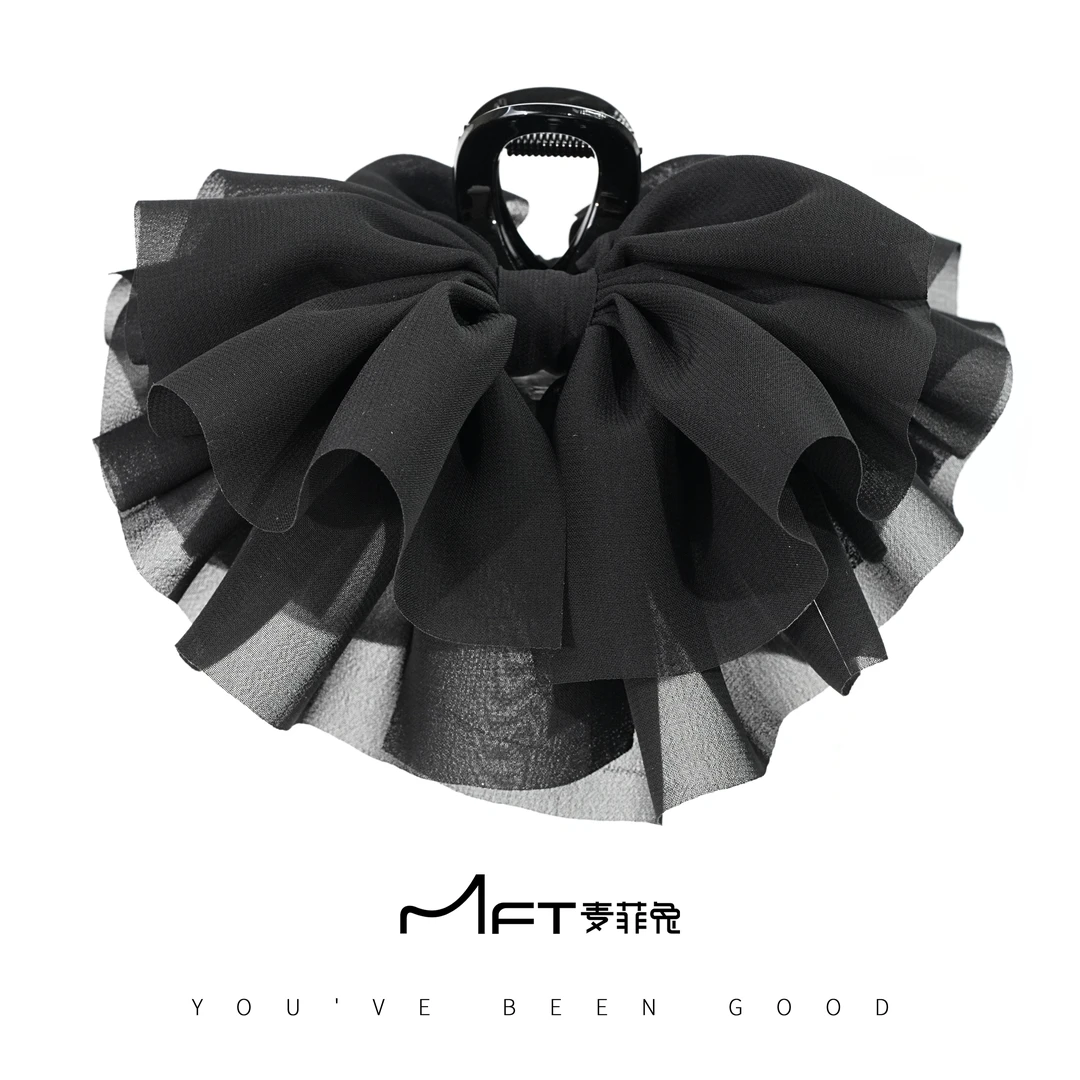 月柔纱抓夹法式复古芭蕾风后脑勺盘发鲨鱼夹高级感气质发夹发饰