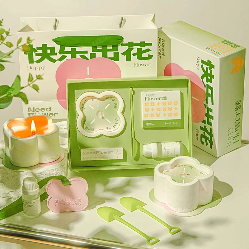 快乐出花香薰蜡烛礼盒生日教师节礼物卧室持久熏香轻奢高级上档次