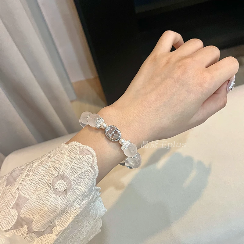 【清冷白月光】12m奶白晶手串原创设计天然水晶Y73