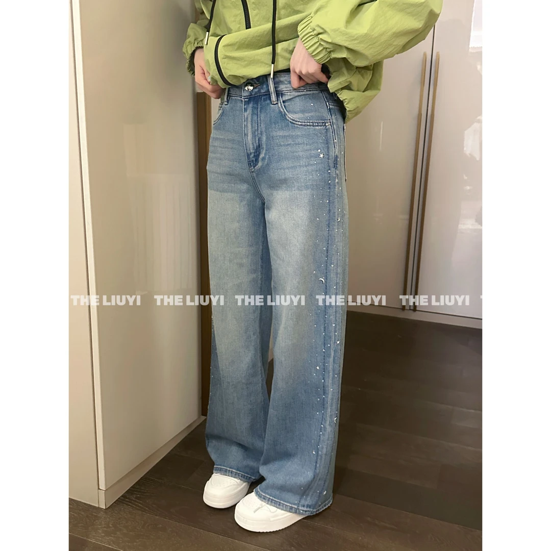 【LIUYI】星空牛仔~春夏重工烫钻窄版直筒牛仔裤53053