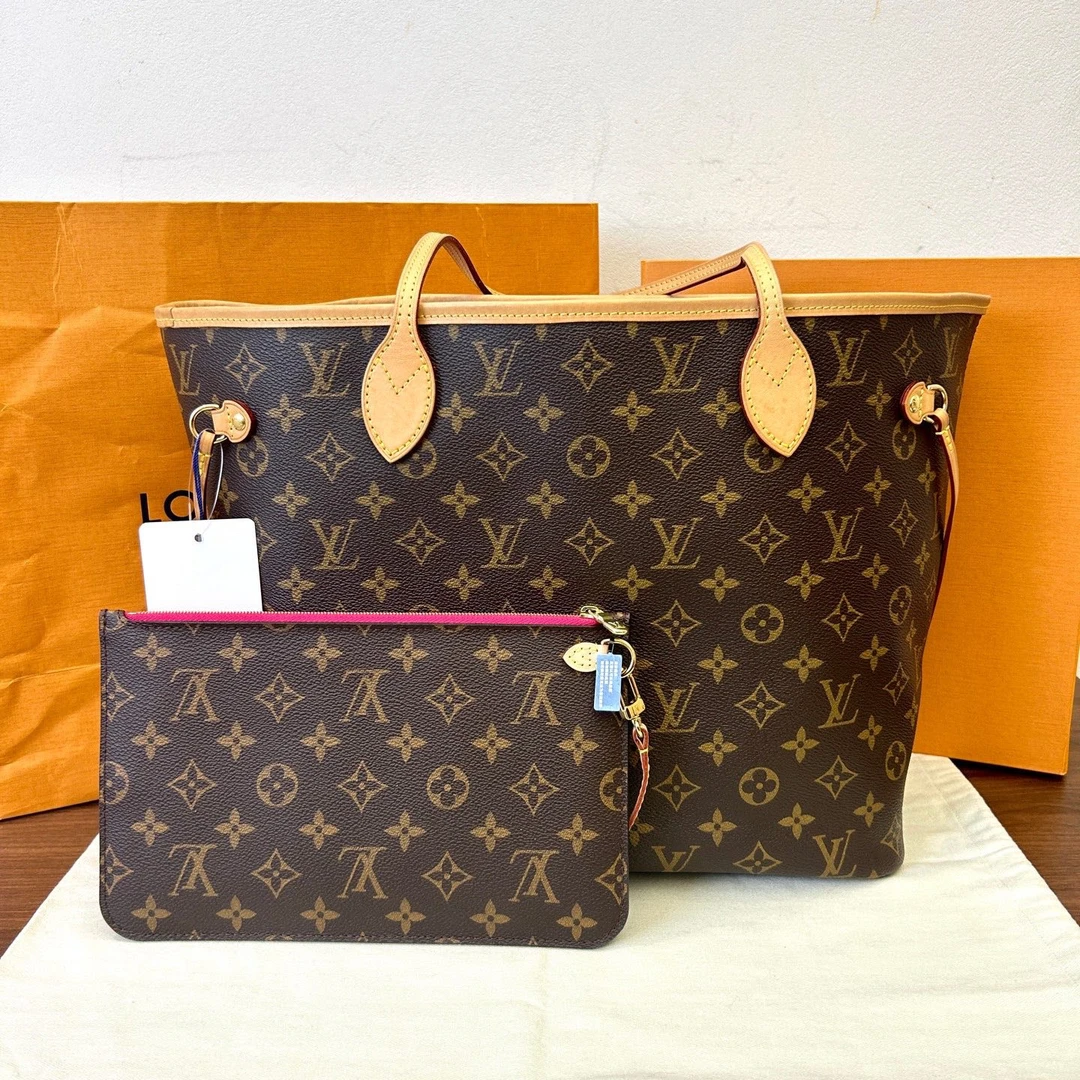 99新 LouisVuitton/路易威登 neverfull玫红色内里中号 手提包