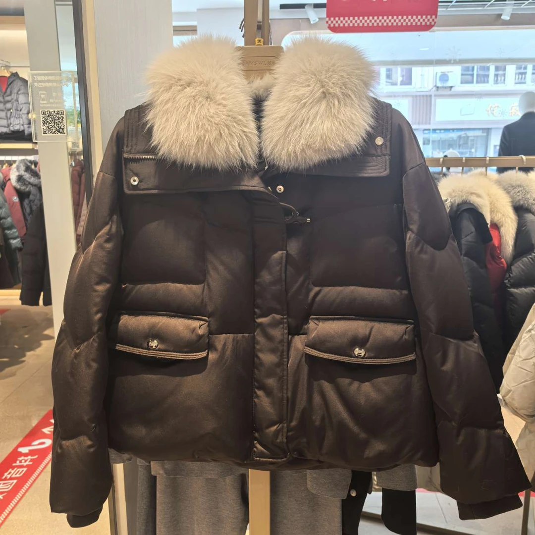 梦燕秋冬季女休闲短款厚款狐狸毛领羽绒服宽松保暖外套CY12B4023