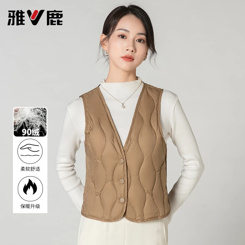 雅鹿时尚轻薄羽绒马甲女士显瘦冬季内搭保暖马夹背心内穿坎肩内胆