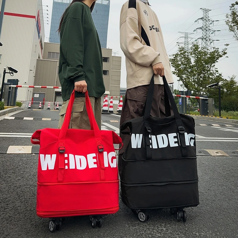 多层扩展万向轮旅行包男女时尚字母健身包大容量轻便长短途收纳包