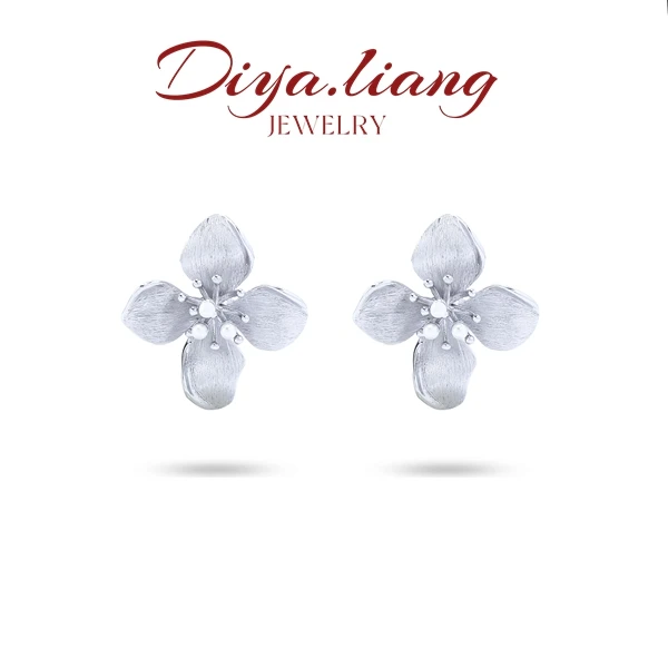 925银耳饰 梁雅帝新品【清冷鸢尾花】法式轻奢气质纯银耳饰