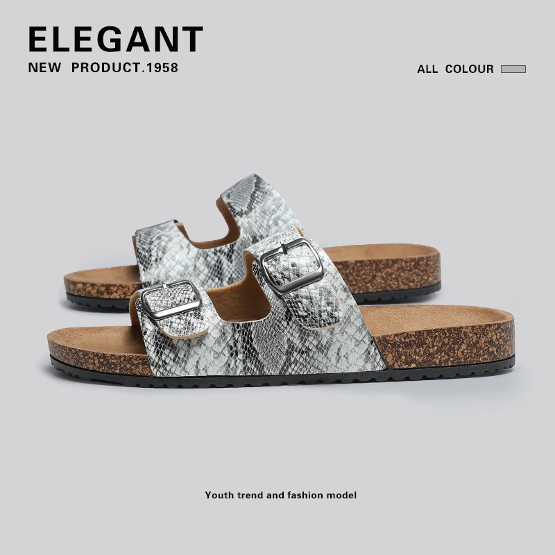 印花软木拖鞋外穿跨境大码外贸凉拖鞋一字双扣沙滩鞋博肯鞋ln