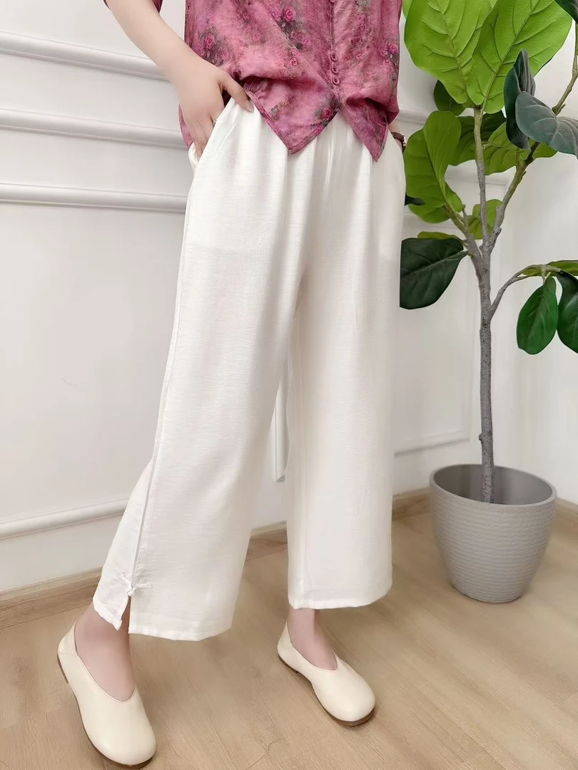 【九分裤】新中式国风直筒休闲中高腰窄版阔腿裤显瘦显腿长宽松裤