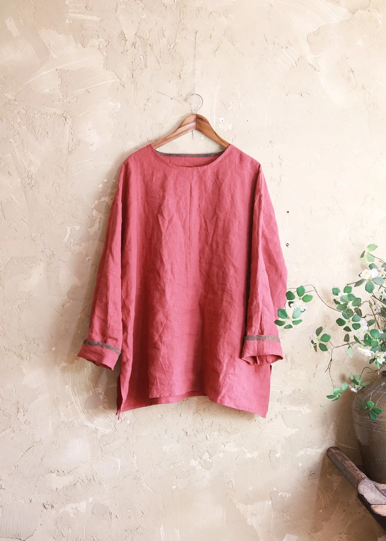 【书生】为物的作柞檏的花砂洗亚麻多色衬衫0098物文艺圆领