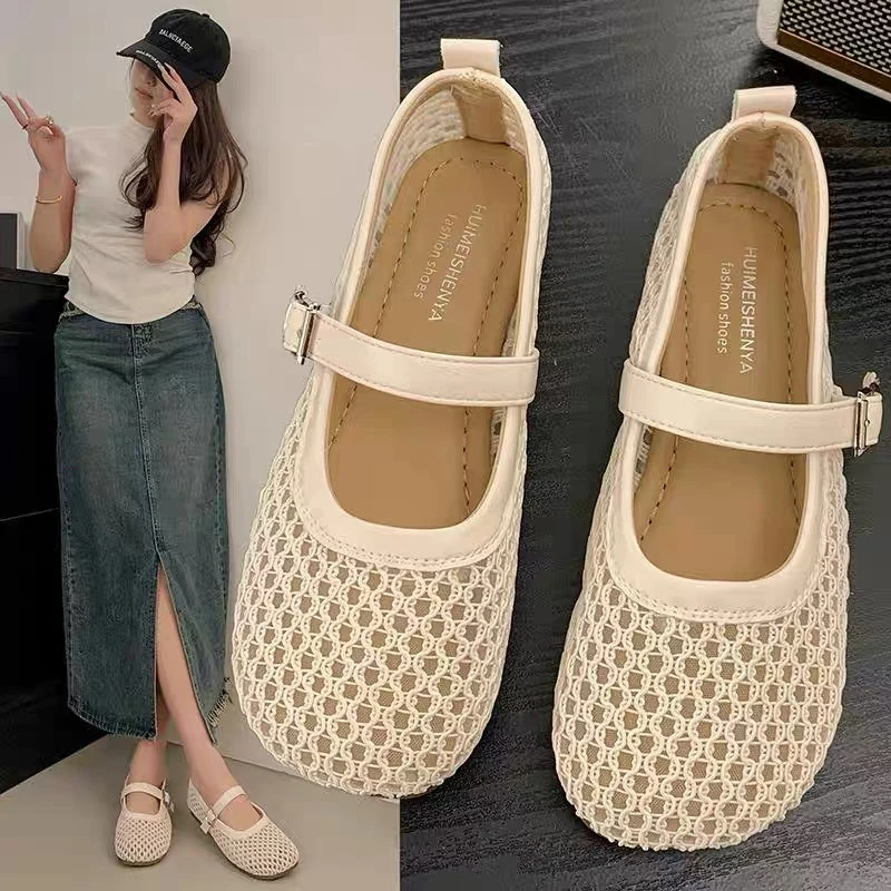960镂空透气夏季编织平底浅口单鞋休闲鞋子城市机能风