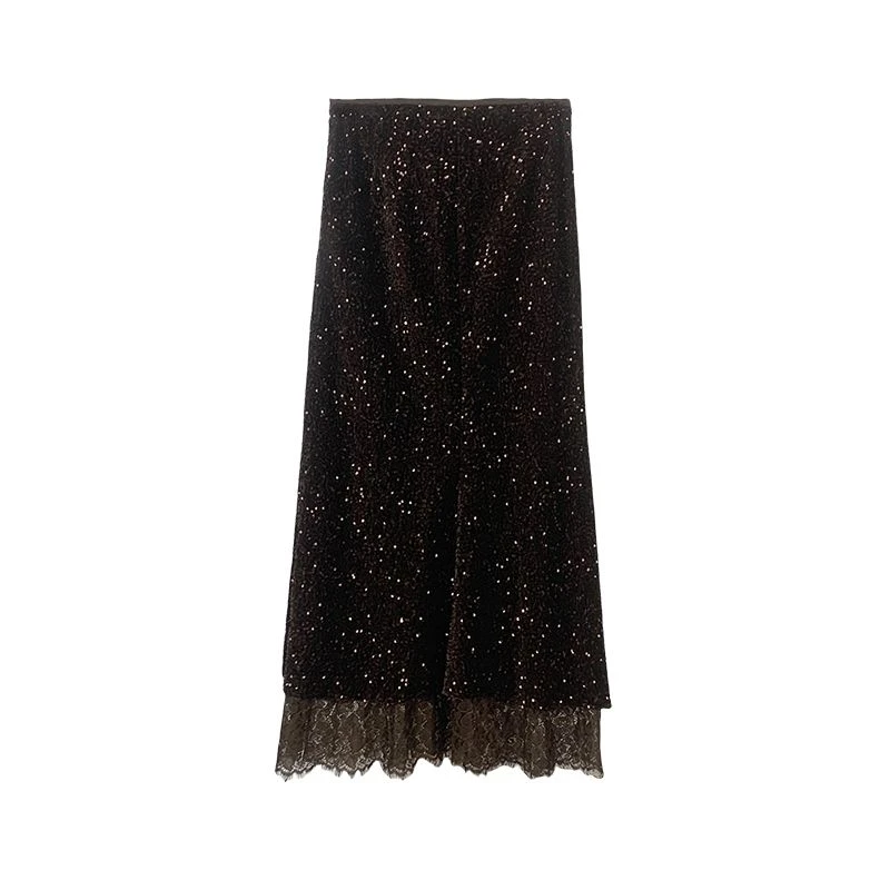 【READYLULU】休闲女装半身裙时尚国风亮片蕾丝半裙-MC0029