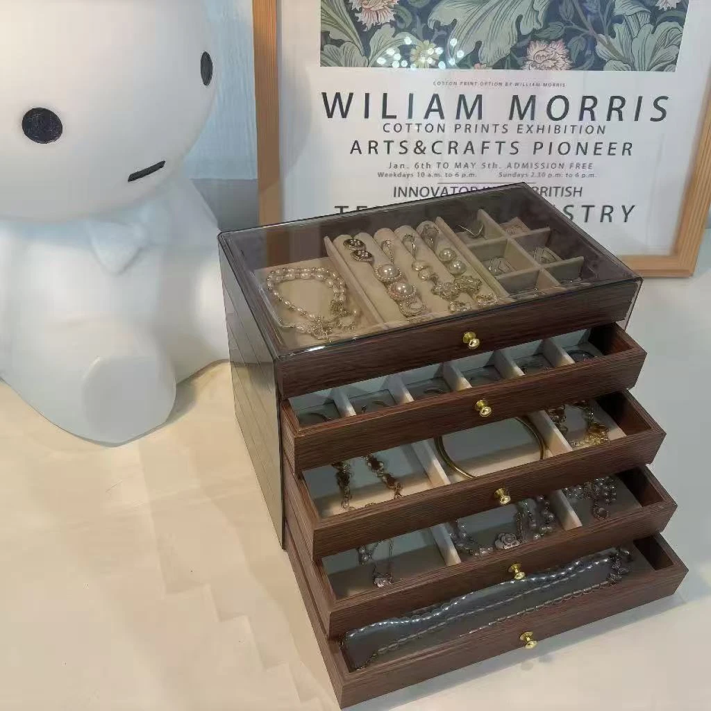 胡桃木首饰盒耳钉耳环项链戒指饰品多层收纳盒高档精致珠宝盒子