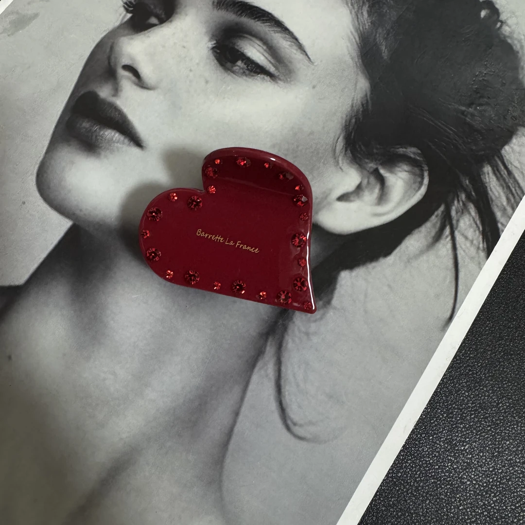 醋酸爱心锆边酒红色抓夹
