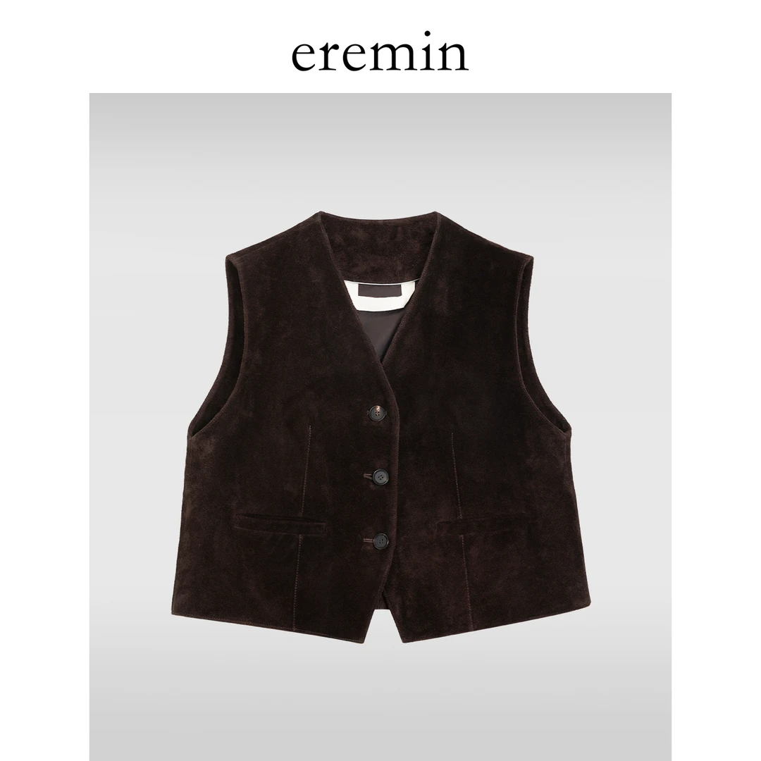 DE Mincollection翻毛皮马甲/头层牛皮擦色麂皮绒叠搭马甲55889