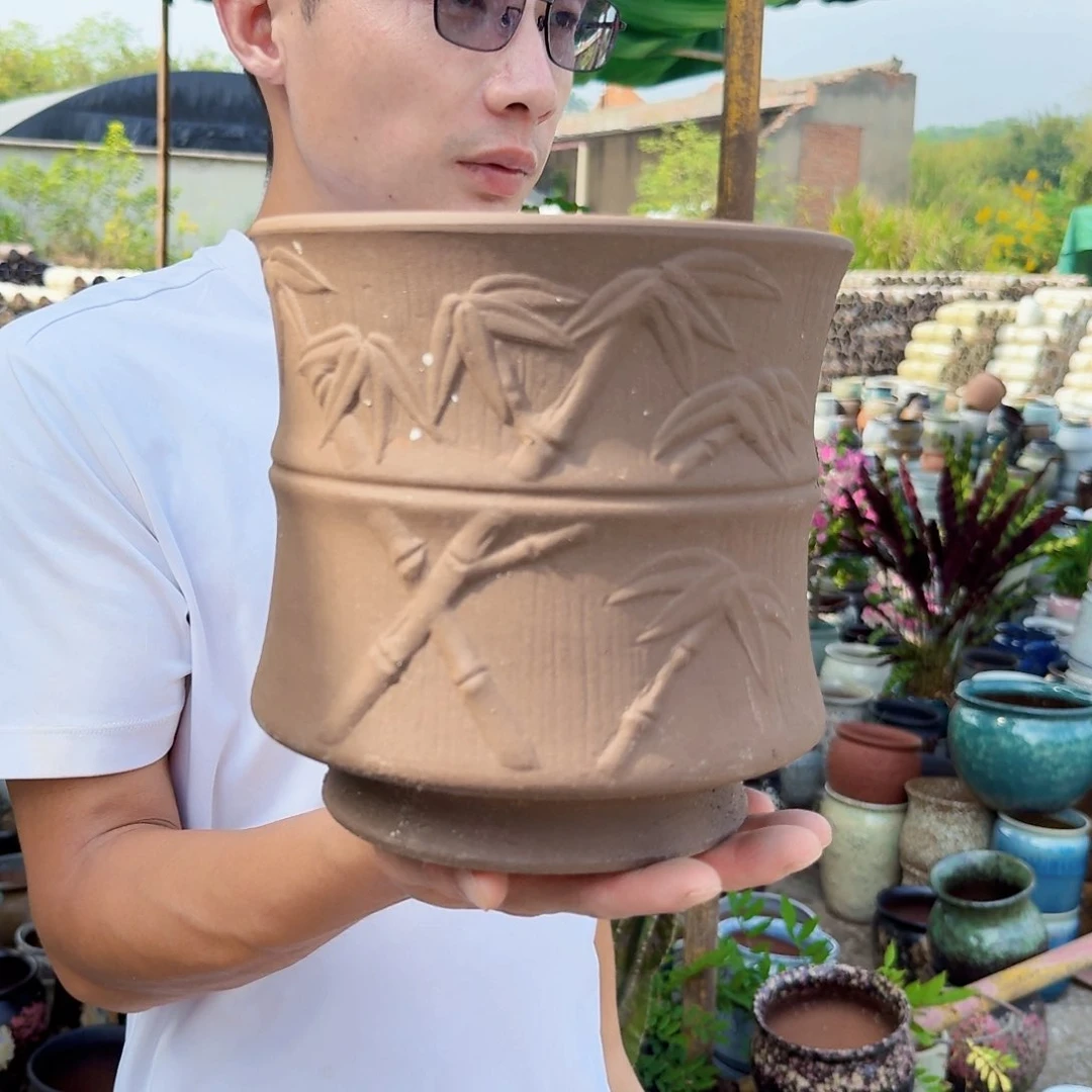 紫砂花盆瑕疵款式颜色随机黑陶一个