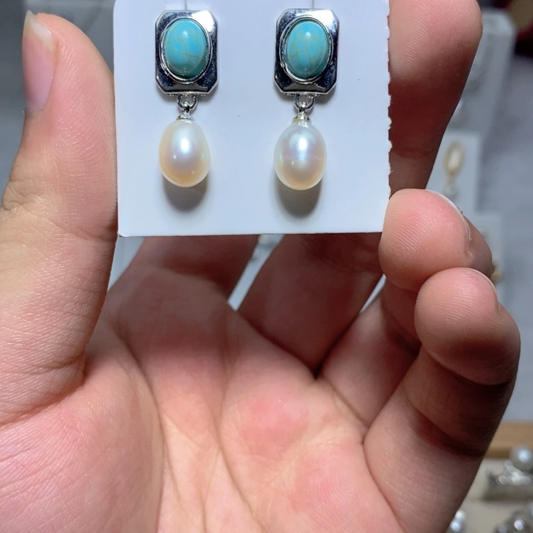 淡水珍珠银S925镶嵌耳饰