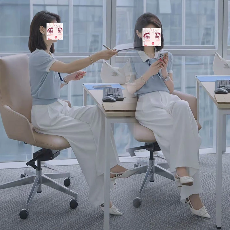 气质小个子韩版通勤套装女夏新款季翻领短袖针织衫高腰垂感休闲裤