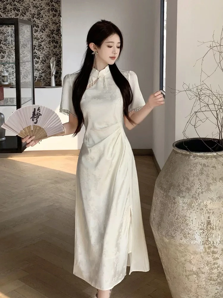 【浅云霜韵】实拍大码女装新中式国风气质连衣裙裙子收腰显瘦