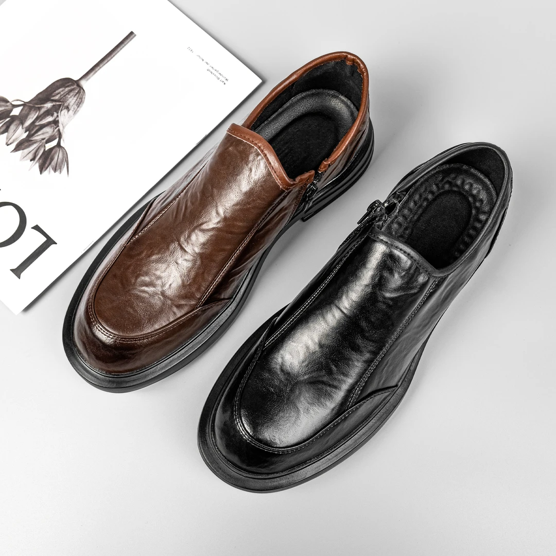 男款真皮休闲皮鞋百搭潮流英伦韩版商务一脚蹬切尔西低帮皮鞋男鞋