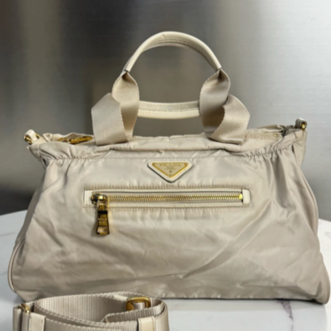 95新 Prada/普拉达 金色三角标尼龙单肩包12067196