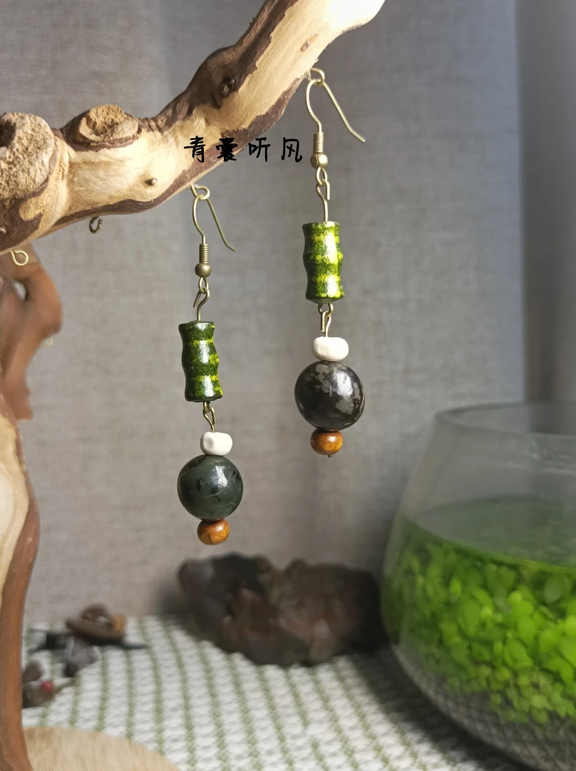 非金属木质耳饰 018青囊听风 虎斑菩提 纯手工制作耳环