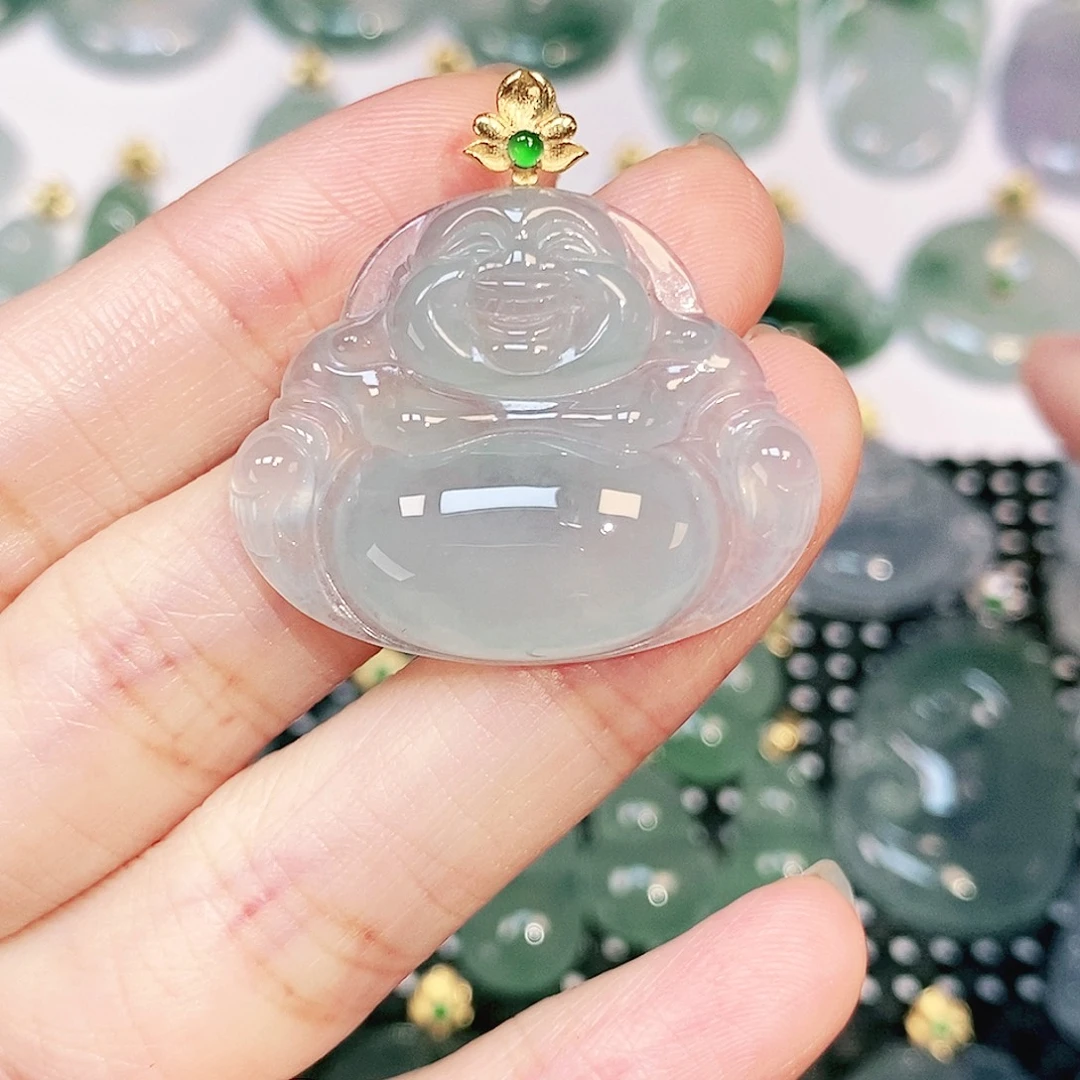 翡翠18K金镶嵌吊坠(不含链)