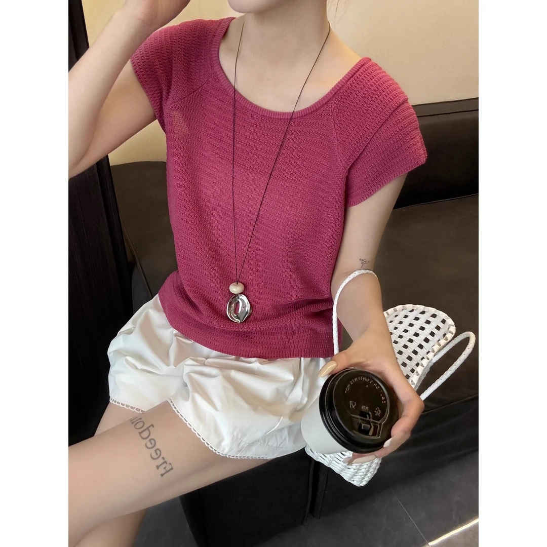 2025夏季新款韩风飞飞袖后背交叉设计款针织衫(夏日主场C位)